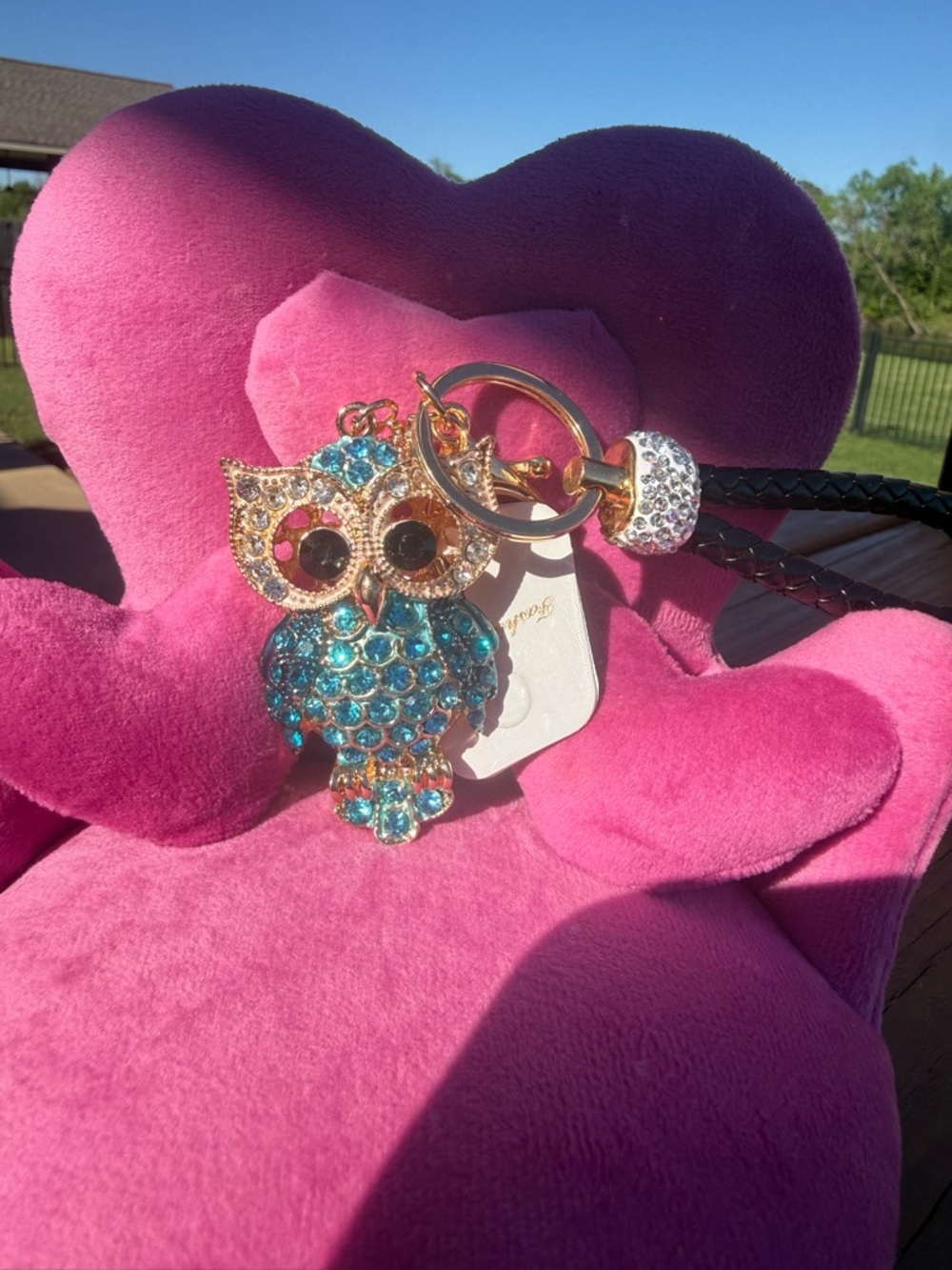 NWT Crystal Owl Keychain Charm - Blue Crystal Accent Rhinestones